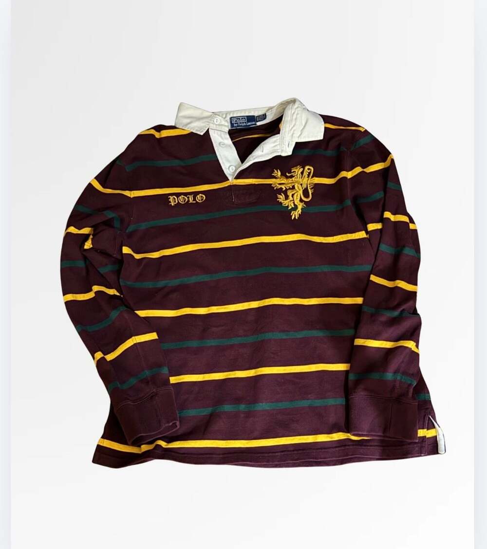Vintage Polo Ralph Lauren Striped Long Sleeve Rugby Shirt with lion crest